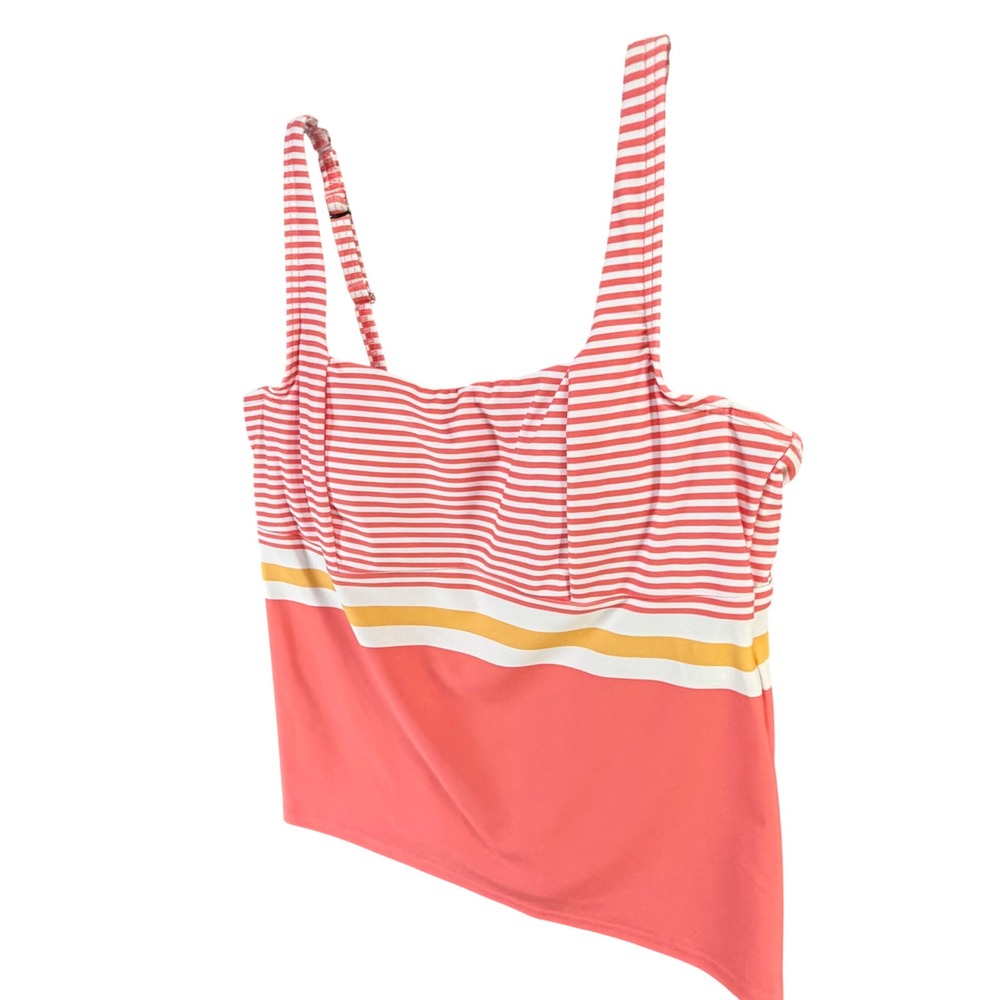 Lands End Tankini Top Womens 12 Peach Orange Pink Stripe Wired Cup Beach Swim - Picture 3 of 14